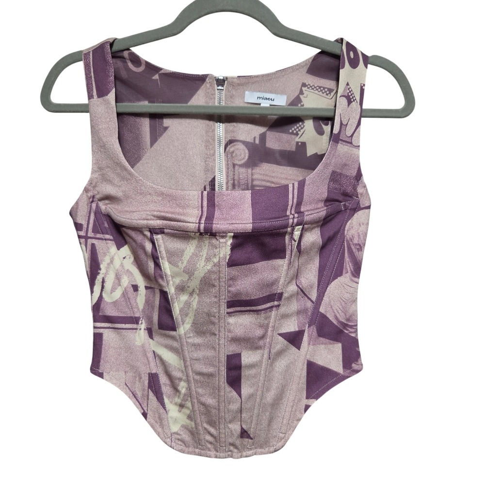 Miaou Campbell Corset Top Roman Statues Print Purple Sleeveless XS - Picture 2 of 9